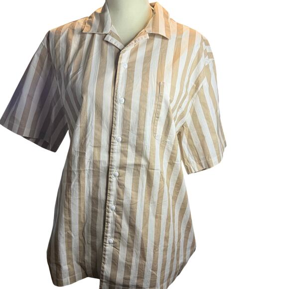 Brixton Bunker Relaxed Fit Men's Button up Shirt, Tan White, Men's Medium, NWT - Picture 1 of 6